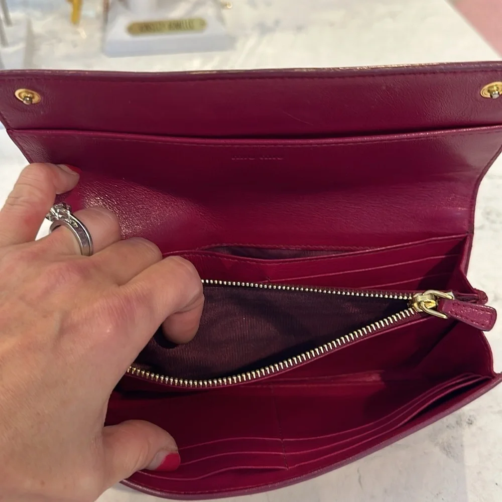 Miu Mui red patent leather continental wallet